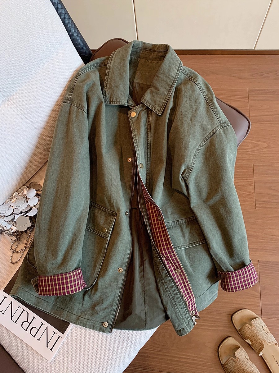 Sewing Jackets - Chaqueta vaquera verde militar Vintage para
